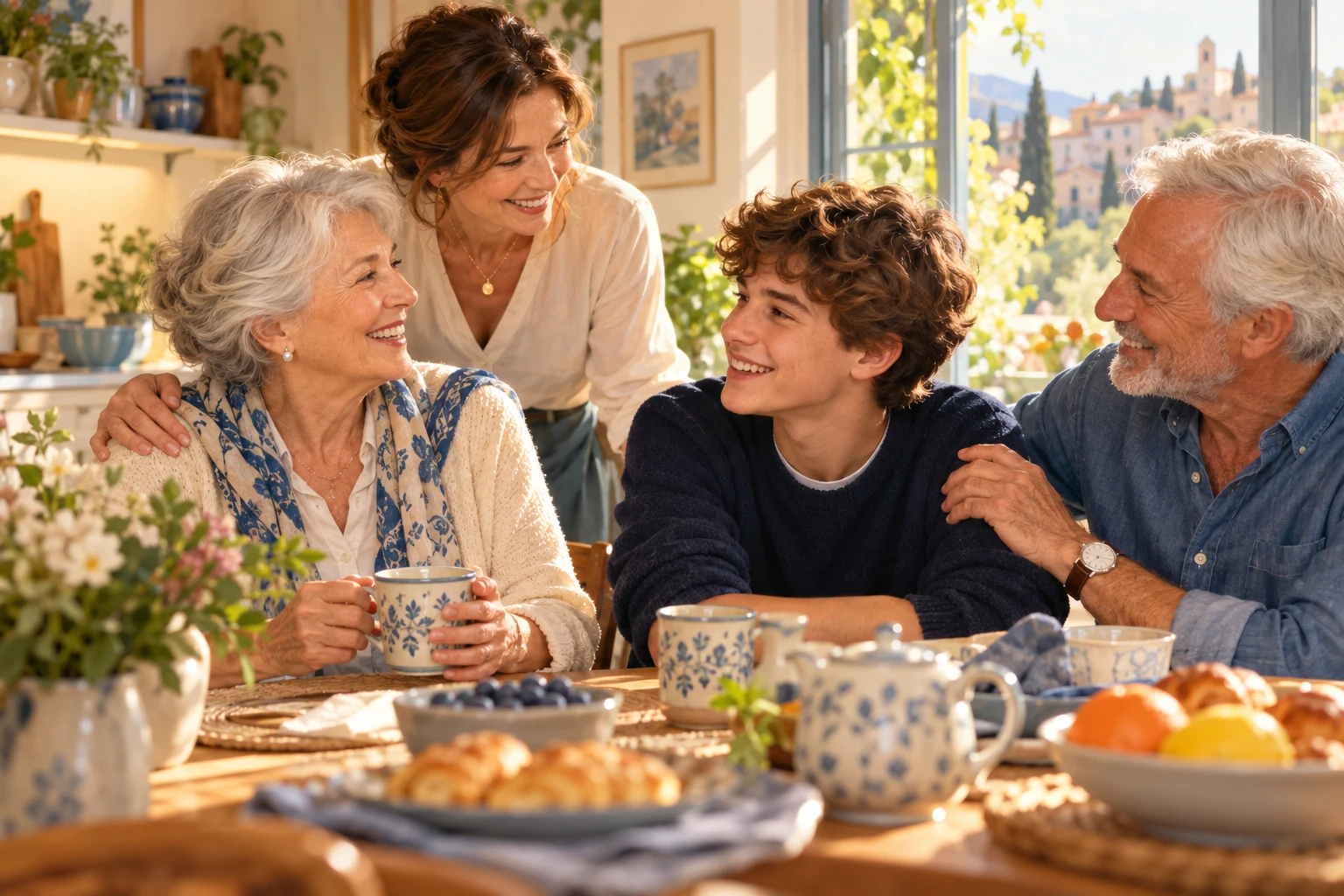 Een familie geniet samen van een warm en gezellig moment